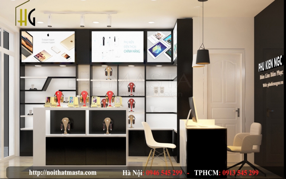 Thiết kế nội thất shop phụ kiện điện thoại